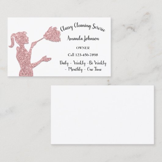 Classy Cleaning Services Roos Logo Maid Glitter Visitekaartje (Voorkant / Achterkant)