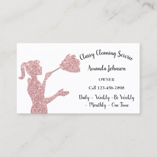 Classy Cleaning Services Roos Logo Maid Glitter Visitekaartje (Voorkant)