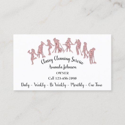 Classy Cleaning Services Roos Logo Maid White Pink Visitekaartje (Voorkant)