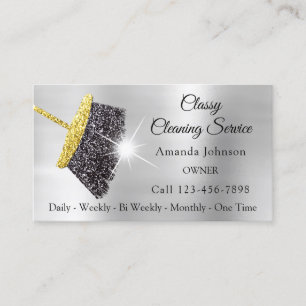 Classy Cleaning Services Silver Gold Glitter Black Visitekaartje
