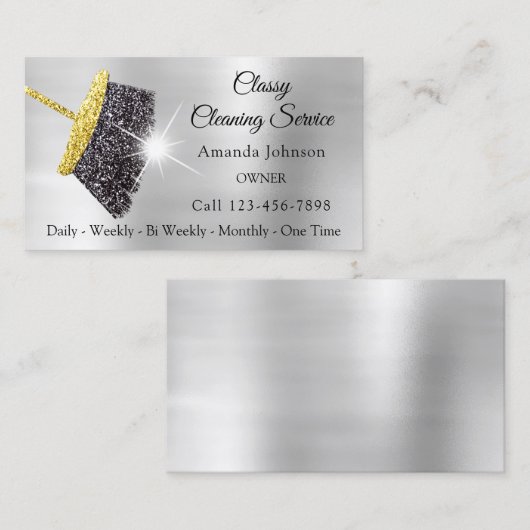 Classy Cleaning Services Silver Gold Glitter Black Visitekaartje (Voorkant / Achterkant)