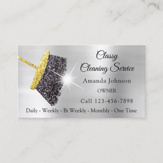 Classy Cleaning Services Silver Gold Glitter Black Visitekaartje (Voorkant)