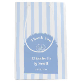 Classy Coastal Blue White Stripe Wedding Dank u Medium Cadeauzakje