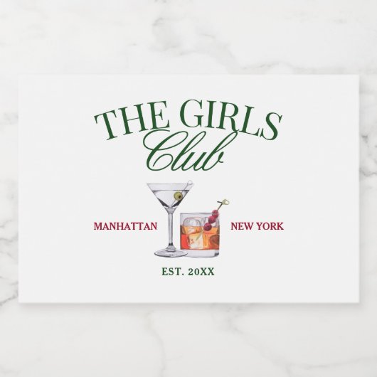Classy Cocktails Green & Red Girl's Club Likeurfles Etiket (Enkel label)