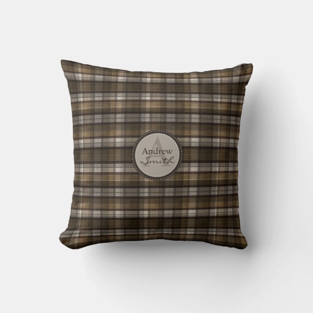 Classy Coffee-Brown Pset Monogram Kussen (Voorkant)