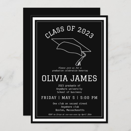Classy college afstudeerfeest kaart (Voorkant / Achterkant)
