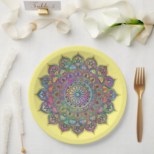 Classy Colorful Mandala India Style 1 Papieren Bordje (Huwelijk)