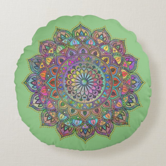 Classy Colorful Mandala India Style 1 Rond Kussen (Voorkant)