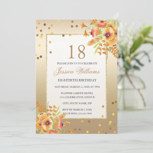 Classy Confetti & Corner Flowers 18e verjaardag Kaart (Staand voorkant)