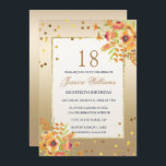 Classy Confetti & Corner Flowers 18th Birthday Kaart<br><div class="desc">Korner florale decoraties en goudkleurige confetti in tegengestelde hoeken op een gradiënt goudbruine achtergrond, alle formuleringen zijn ingesloten in een glamoureus goudglitter-lijst. Alle tekst is volledig aanpasbaar om aan uw vereisten te voldoen.Als u wilt helpen uw product aan te passen of producten wilt aanpassen, kunt u contact met mij opnemen...</div>