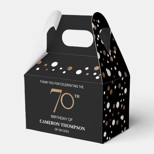 Classy Confetti Gold Black 70e verjaardag Bedankdoosjes (Achterkant)