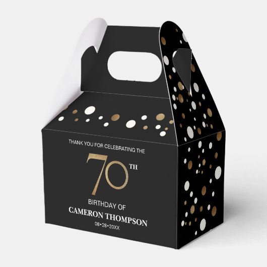 Classy Confetti Gold Black 70e verjaardag Bedankdoosjes (Voorkant Zijde)