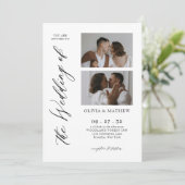 Classy Contemporary Script Fotocollage Wedding Kaart (Staand voorkant)
