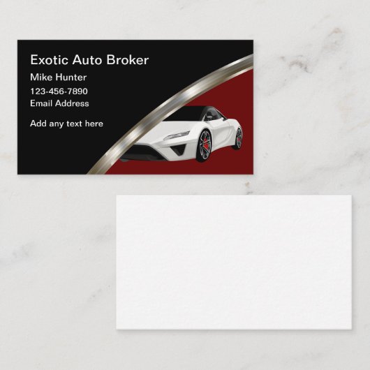 Classy Cool Auto Broker Exotische Auto Visitekaart Visitekaartje (Voorkant / Achterkant)