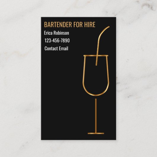 Classy Cool Bartender For Hire Business Cards Visitekaartje (Voorkant)