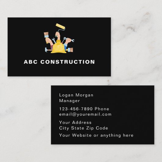 Classy & Cool Construction Tools Illustration Visitekaartje (Voorkant / Achterkant)