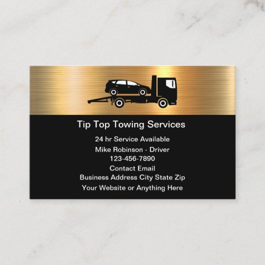 Classy Cool Metallic Towing Service Visitekaartjes (Voorkant)