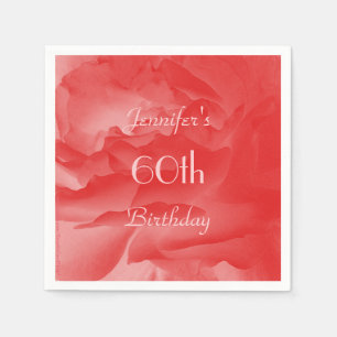 Classy Coral Pink Rose, Name, 60th Birthday Paper Servetten