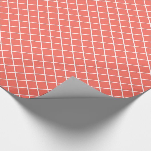 Classy Coral Red Oranje White Check Pattern Cadeaupapier (Hoek)