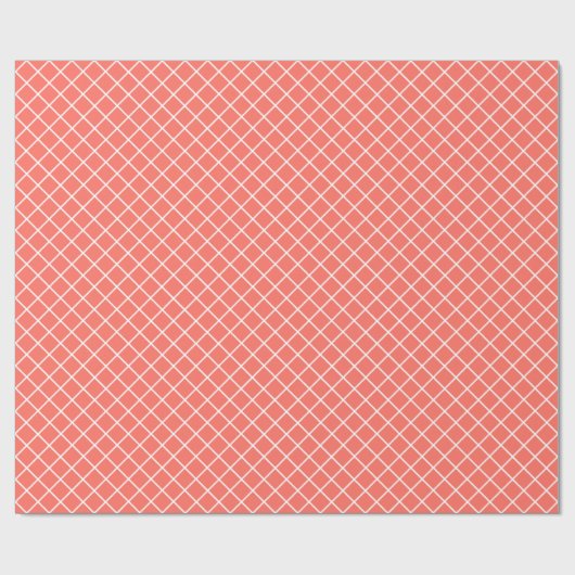 Classy Coral Red Oranje White Check Pattern Cadeaupapier (Vlak)