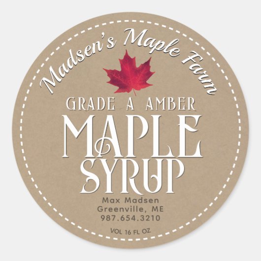 Classy Craft Maple Stroop Label met Rood Blad (Voorkant)