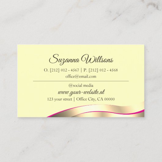 Classy Cream Wavy Gold Decor met Initialen Luxe Visitekaartje (Achterkant)