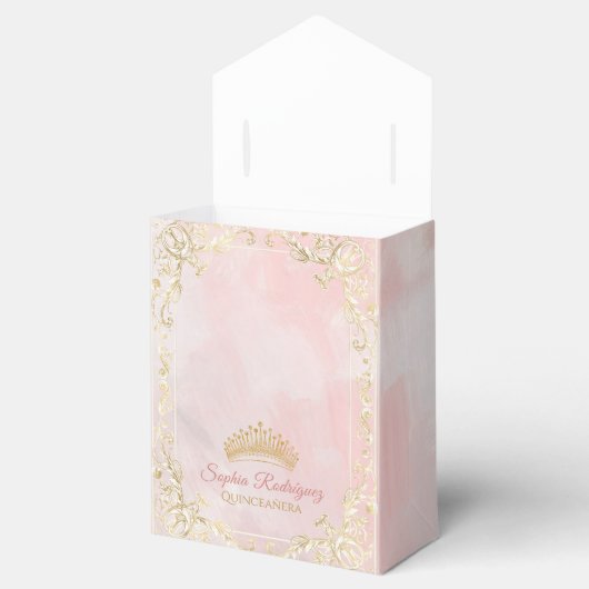 Classy Crown Bloemen Roze Quinceanera Favoriet Box Bedankdoosjes (Geopend)