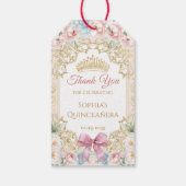 Classy Crown Pink Bow Floral Quinceanera Cadeaulabel (Achterkant)