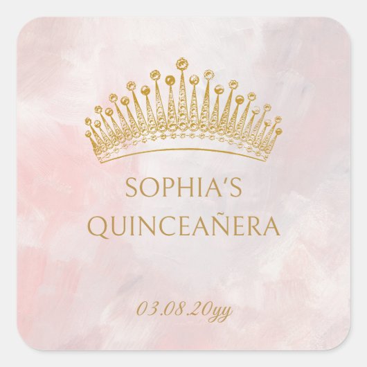 Classy Crown Pink Quinceanera Custom Envelope Seal Vierkante Sticker (Voorkant)