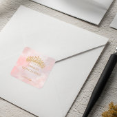 Classy Crown Pink Quinceanera Custom Envelope Seal Vierkante Sticker