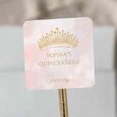 Classy Crown Pink Quinceanera Custom Envelope Seal Vierkante Sticker
