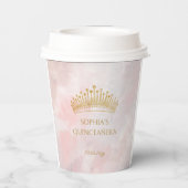 Classy Crown Pink Quinceanera Custom Papieren Bekers (Achterkant)