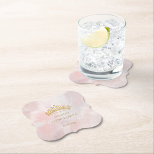 Classy Crown Pink Quinceanera Party Custom Kartonnen Onderzetters