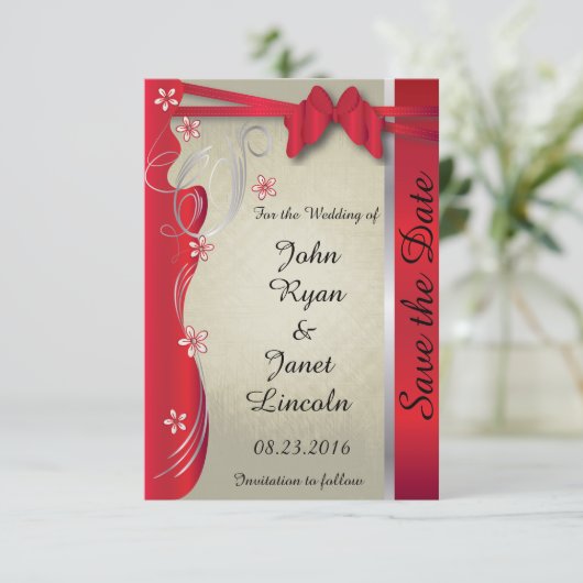  Classy Curvy-ontwerp | Deep Red Save The Date (Staand voorkant)