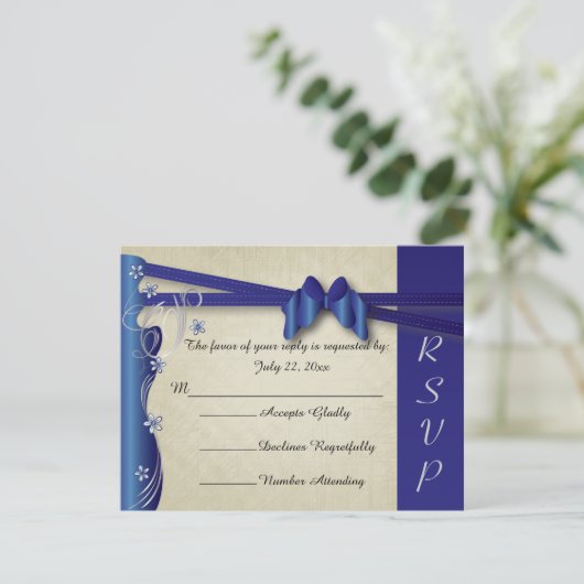 Classy Curvy-ontwerp | Sapphire en Silver RSVP Kaartje (Staand voorkant)
