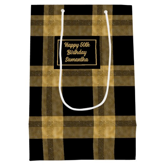 Classy Custom Black and Gold Gift Bag Medium Cadeauzakje (Achterkant)