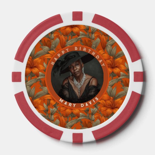 Classy Custom Lilies Themed Surprise Birthday Poker Chips (Voorkant)