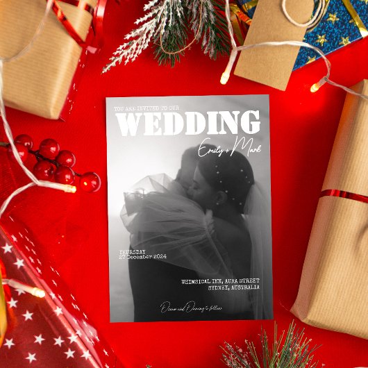 Classy Custom Magazine Stijl Huwelijksuitnodiging Kaart