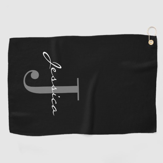 Classy Custom Name + Initiaal Golf Towel Golfhanddoek (Horizontaal)