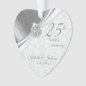 Classy Damask - 25th Silver Wedding Jubileum Ornament (voorkant)