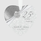 Classy Damask - 25th Silver Wedding Jubileum Ornament (voorkant)