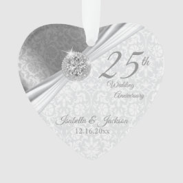 Classy Damask - 25th Silver Wedding Jubileum Ornament