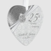 Classy Damask - 25th Silver Wedding Jubileum Ornament (voorkant)