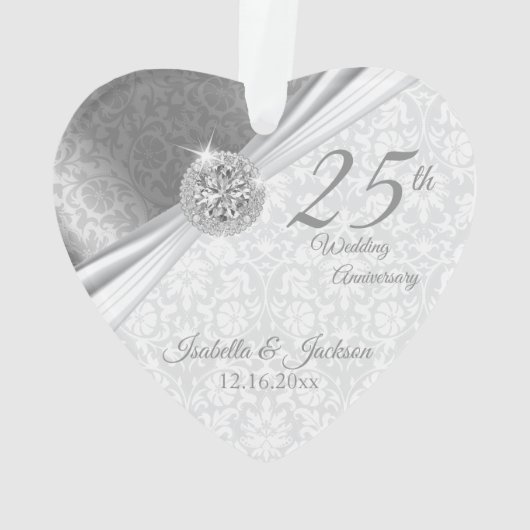 Classy Damask - 25th Silver Wedding Jubileum Ornament (achterkant)
