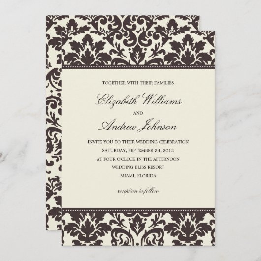 CLASSY DAMASK | AFBEELDINGSINVITATIE KAART (Voorkant / Achterkant)