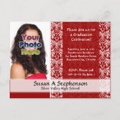 Classy Damask Afstuderen aankondiging, rood Uitnodiging Briefkaart (Voorkant)