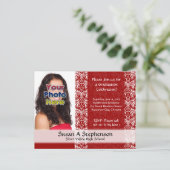 Classy Damask Afstuderen aankondiging, rood Uitnodiging Briefkaart (Staand voorkant)