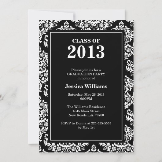 Classy Damask Afstuderen Kaart (Voorkant)