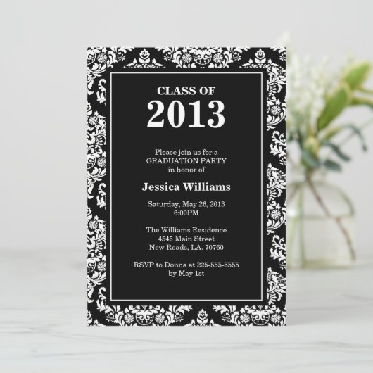 Classy Damask Afstuderen Kaart (Staand voorkant)