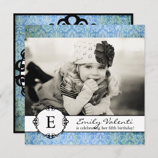 Classy Damask Birthday Party Invitation Kaart (Voorkant / Achterkant)